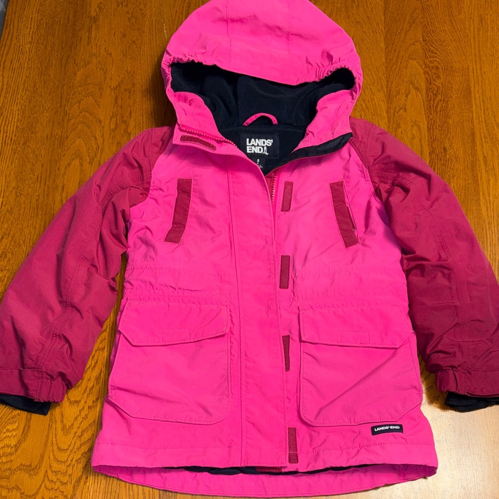 Lands' End size 4 grow-a-long Kids Fuchsia and Burgundy Puffer Jacket